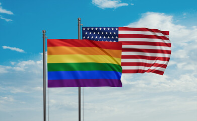USA and LGBT movement flag also Gay Pride flags