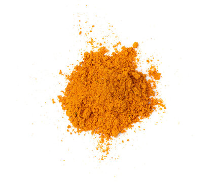 Orange Seasoning Powder Isolated, Red Curcuma Pile, Orange Masala, Indian Spices, Turmeric, Paprika