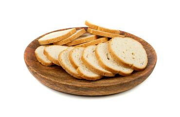 Dry Round Crackers Isolated, Sliced French Baguette Bread, Crunchy Croutons, Bruschetta Crackers,...