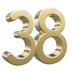 Gold number 38 - 3d number
