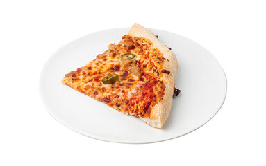 Italian Pizza Isolated, Ham Pizza with Green Hot Pepper, Chili Pepper and Mozzarella Cheese