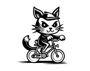 Happy cat on a bicycle. Hand drawn vector illustration.