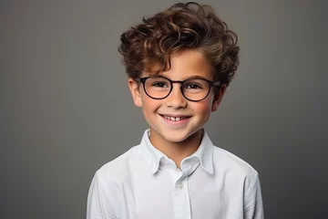 Fotobehang Portrait of a cute little boy in glasses and a white shirt. © igolaizola