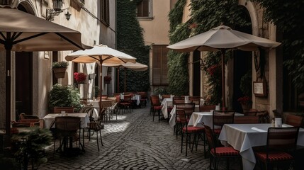 Cozy coffee house terrace in a Mediterranean cute town 