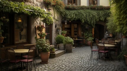Fototapeta na wymiar Street cafe in an Italian small town 