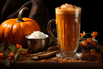 Generative AI - A cup with seasonal pumpkin coffee 