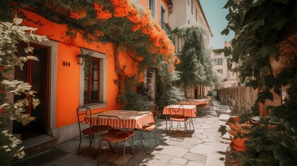 Cozy cafe in a Mediterranean cute town 