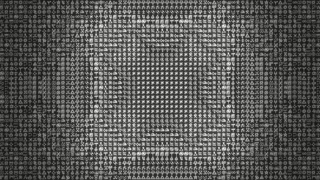 Abstract Grid Matrix Background with Alien Symbols Concept Loop Animation