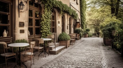 Fototapeta na wymiar Old fashioned small town charm with cobblestones 