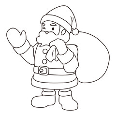ウィンクをするサンタクロースの線画、ベクター