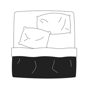 recommend clip art: Comfortable king size bed monochrome flat vector object. Unmade bed. Editable black and white thin line icon. Simple cartoon clip art spot illustration for web graphic design