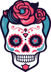 Hispanic heritage sugar skull marigold Festive dia de los muertos with hair and beard vector icon