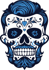 Hispanic heritage sugar skull marigold Festive dia de los muertos with hair and beard vector icon