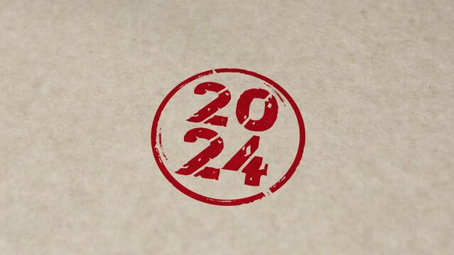 2024 year new stamp and hand stamping impact animation. 3D rendered concept.