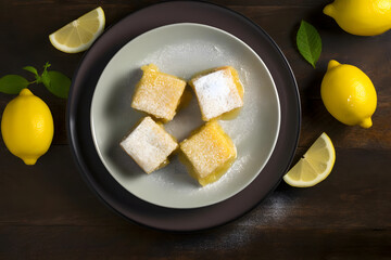 Zesty Lemon Bars, tangy dessert in a plate