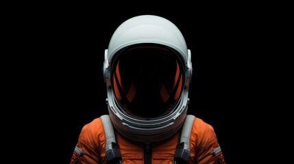 Portrait of astronaut suit isolated on dark background.