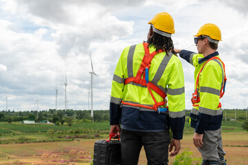 Engineering people are meeting at electrical turbines field, Engineering people, corporate working, teamwork concept