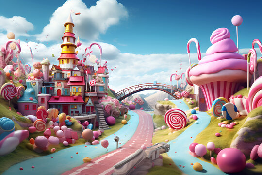 3D rendering of the house in the fantastic colorful Candyland