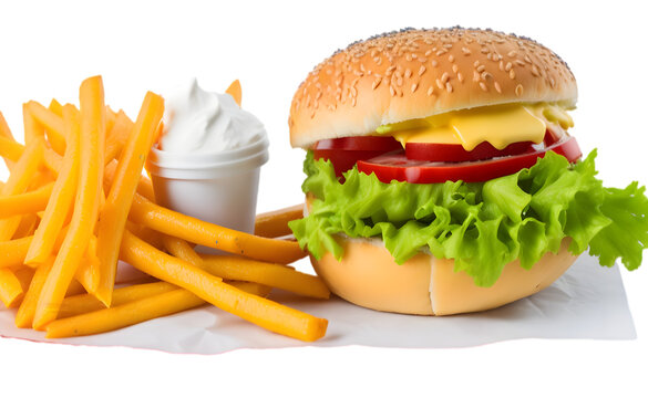 hamburger and french fries on transparent background PNG full HD quality image,  fast food png 