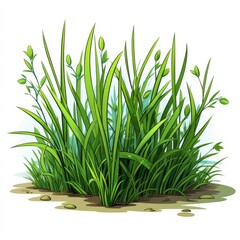 Cute Grass with cartoon style isolated on a white background