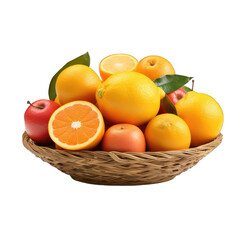 Fruit basket with oranges and grapefruits isolated on transparent background