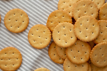 Round Crispy Crackers with Sea Salt, top view.