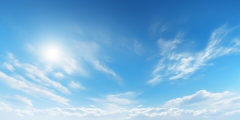 panorama blue sky with cloud and sunshine background, Generative AI