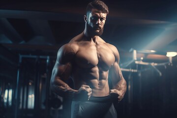 Fototapeta na wymiar Man muscle gym. Generate Ai