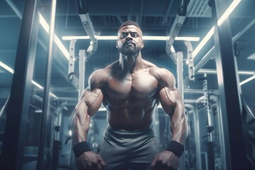 Fototapeta na wymiar Man muscle gym training. Generate Ai