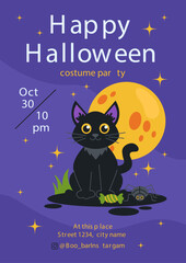 Vector funny flat vertical flyer template for Halloween party. A4 format.