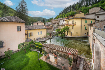 pool of the ancient urban centre of Rasiglia, Umbria, Italy, Rasiglia, Italy, 18 May 2021