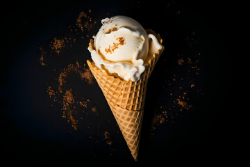 Zabaglione Ice Cream, creamy frozen treat in a cone