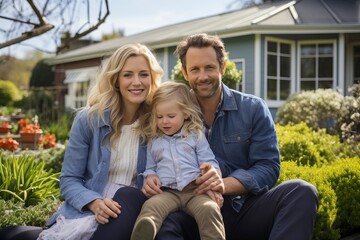A happy family in front of their dream home. housing and the real estate market.'generative AI'	
