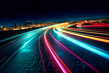 Fototapeta na wymiar Blurred Car Paths with Dynamic Light Streaks