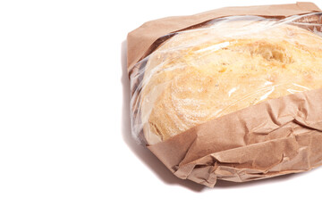 White bread in a paper bag isolated on white background.