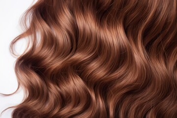 Brown hair texture. Wavy long curly light brown hair close up isolated on white. Hair extensions, materials and cosmetics, hair care, wig. Hairstyle, haircut or dying in, Generative AI - obrazy, fototapety, plakaty