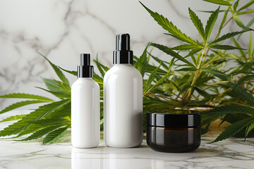 CBD medication with drops and cream as mockup bottles