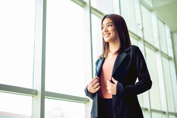 happy smile of young business women who have achieved success from working on personal business, feeling good, hoping and progressing in work and business