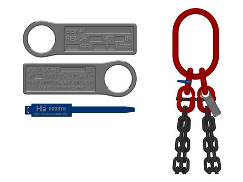 Isolated chain sling identification tag on white background