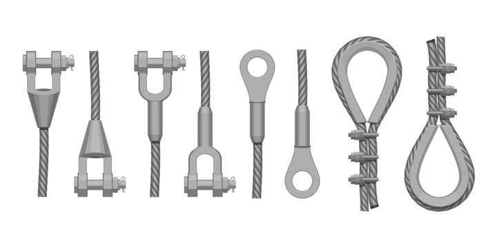 Set of wire rope sling top on white background