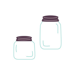 Empty glass jars on isolated white background. Vector cartoon illustration