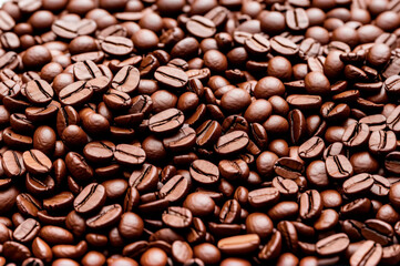 コーヒー豆が敷き詰められた背景。画像生成AI。