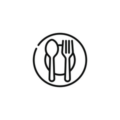 Restaurant line icon isolated on white background. Fork, spoon, and plate icon