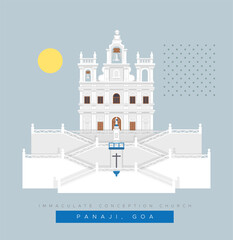 Our Lady of the Immaculate Conception Church - Panaji - Goa - Stock Illustration - obrazy, fototapety, plakaty