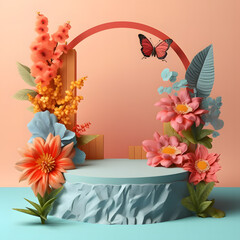 3d podium for product display with colorful for summer concept. AI generated