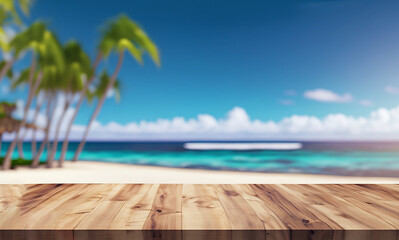 Fototapeta premium Wooden countertop by the sea. 