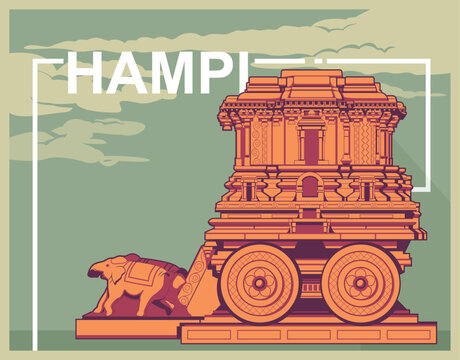 Hampi Monuments  - The Garuda Shrine as Stone Chariot -  Icon Illustration