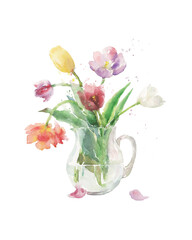 Watercolor tulip vase