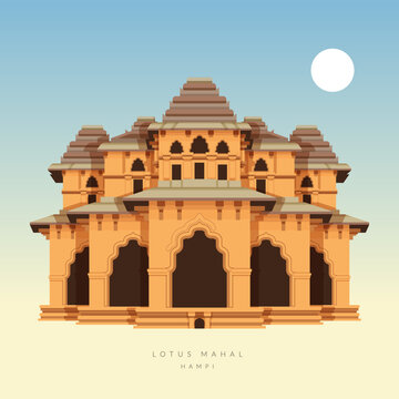 Hampi Monuments  - Lotus Mahal -  Icon Illustration
