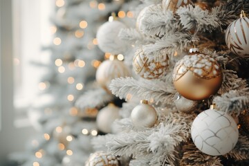 Fototapeta na wymiar golden and white decorated christmas tree close up